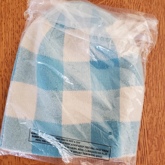Kerri Rosenthal Handle with Care Cashmere Beanie - light blue check/plaid - Picture 8 of 11